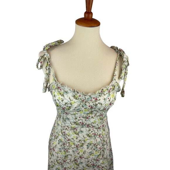 Floral Sleeveless Mini Dress Womens S Ruffled Hem Tie Shoulder Straps - Picture 2 of 12